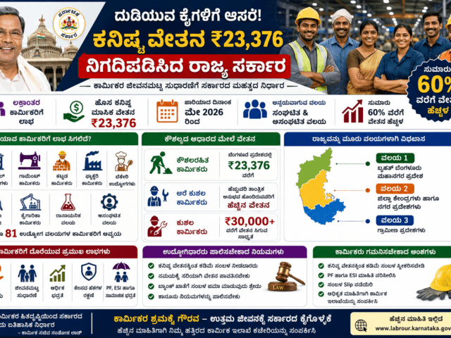 Karnataka Minimum Wages 2026: ಕಾರ್ಮಿಕರಿಗೆ ಭರ್ಜರಿ ಸಿಹಿಸುದ್ದಿ! ಕನಿಷ್ಠ ವೇತನ ₹23,376ಕ್ಕೆ ಹೆಚ್ಚಿಸಿದ ರಾಜ್ಯ ಸರ್ಕಾರ