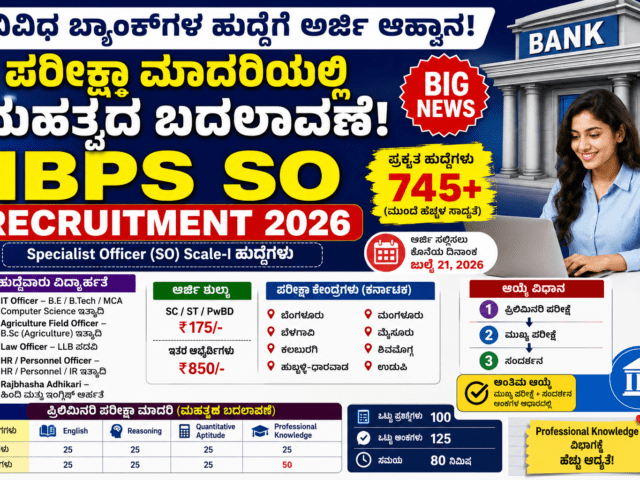 IBPS SO Recruitment 2026: ವಿವಿಧ ಬ್ಯಾಂಕ್‌ಗಳ ಹುದ್ದೆಗೆ ಅರ್ಜಿ ಆಹ್ವಾನ, ಪರೀಕ್ಷಾ ಮಾದರಿಯಲ್ಲಿ ಮಹತ್ವದ ಬದಲಾವಣೆ