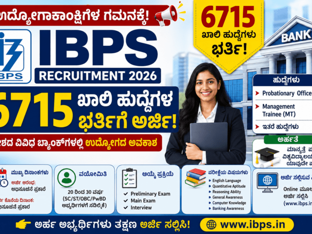 IBPS Recruitment 2026: 6,715 ಬ್ಯಾಂಕ್ ಹುದ್ದೆಗಳ ಭರ್ತಿಗೆ ಅರ್ಜಿ ಆಹ್ವಾನ! ಯಾರು ಅರ್ಜಿ ಸಲ್ಲಿಸಬಹುದು? ಸಂಪೂರ್ಣ ಮಾಹಿತಿ