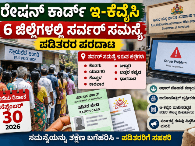 ರೇಷನ್ ಕಾರ್ಡ್ ಇ-ಕೆವೈಸಿ: 6 ಜಿಲ್ಲೆಗಳಲ್ಲಿ ಸರ್ವರ್ ಸಮಸ್ಯೆ, ಪಡಿತರರ ಪರದಾಟ