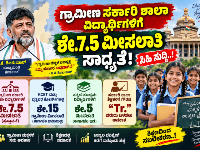 ಸರ್ಕಾರಿ ಶಾಲಾ ವಿದ್ಯಾರ್ಥಿಗಳಿಗೆ ಶೇ.7.5 ಮೀಸಲಾತಿ – ಸಿಎಂ ಶಿವಕುಮಾರ್ ಸುಳಿವು