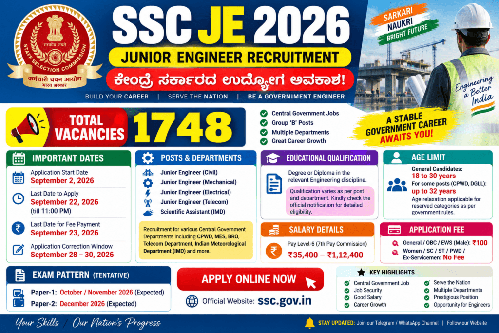 SSC JE ನೇಮಕಾತಿ 2026