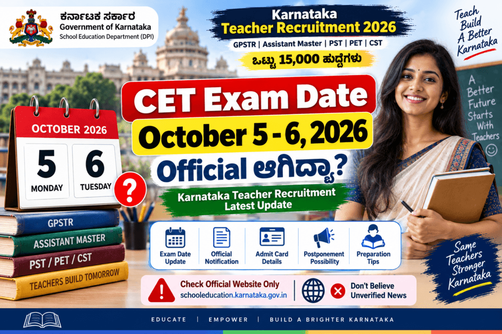 Karnataka Teacher Recruitment CET Exam Date