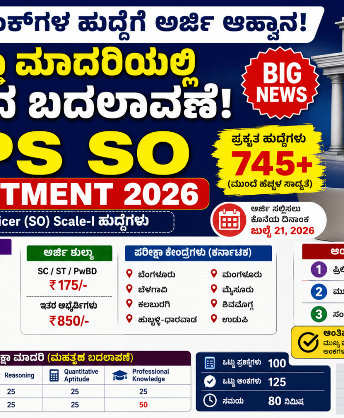 IBPS SO Recruitment 2026: ವಿವಿಧ ಬ್ಯಾಂಕ್‌ಗಳ ಹುದ್ದೆಗೆ ಅರ್ಜಿ ಆಹ್ವಾನ, ಪರೀಕ್ಷಾ ಮಾದರಿಯಲ್ಲಿ ಮಹತ್ವದ ಬದಲಾವಣೆ